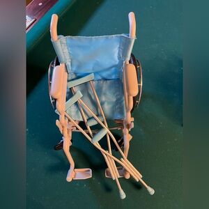 Blue and Black Toy Wheelchair with Crutches for 18” doll